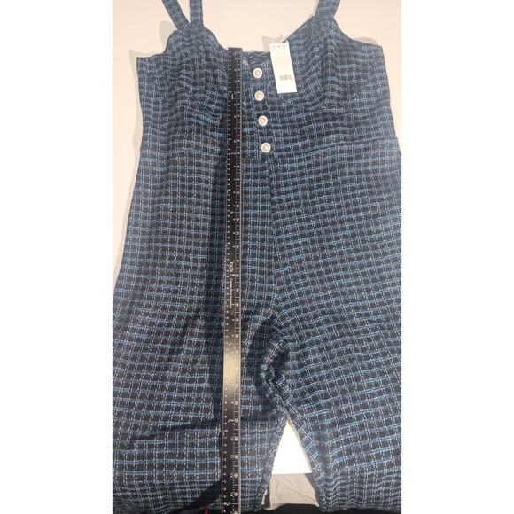 ASOS DESIGN Curve Size 18 Tweed Jumpsuit Blue Pearl Buttons NWT Inseam 32 Inches - Picture 3 of 9